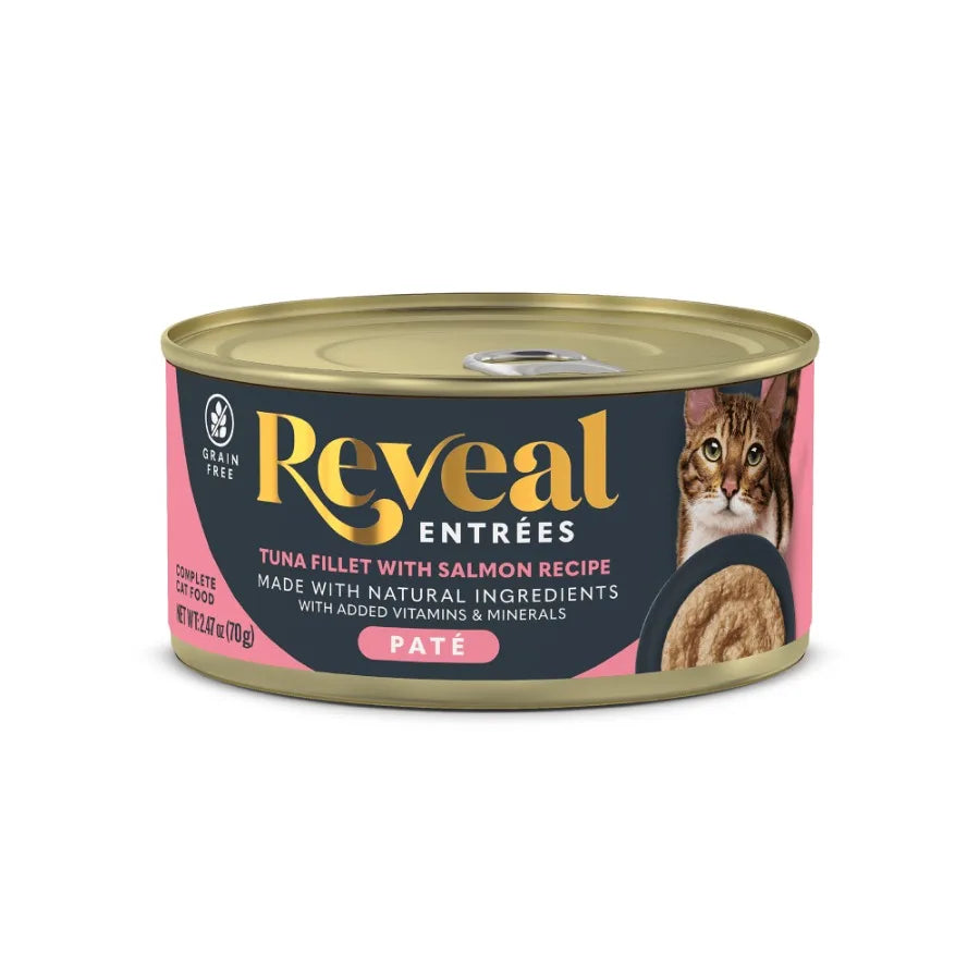 4 pack Pet Food Entrees Natural Wet Cat Food Tuna with Salmon Pate in Broth 2.47 oz Can