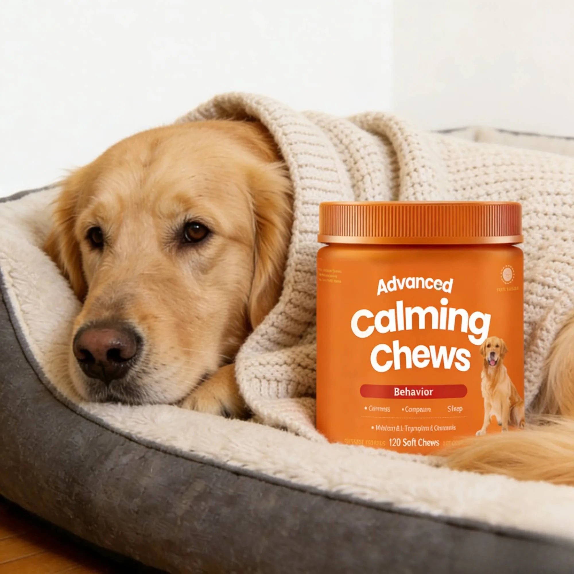 120PCS Dog Calming Chews Natural Anxiety Relief Treats with Melatonin L-Tryptophan & Chamomile Calming Supplements for Dogs