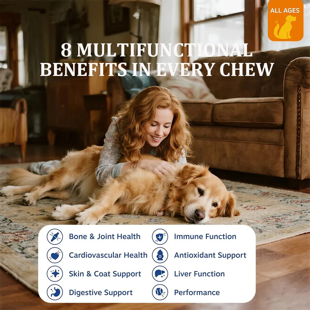 Dog Multivitamin, Chewable Dog Vitamins and Supplements for Hip & Joints, Skin & Coat, Omega 3 Fish Oil for Dogs- Senior & Puppy