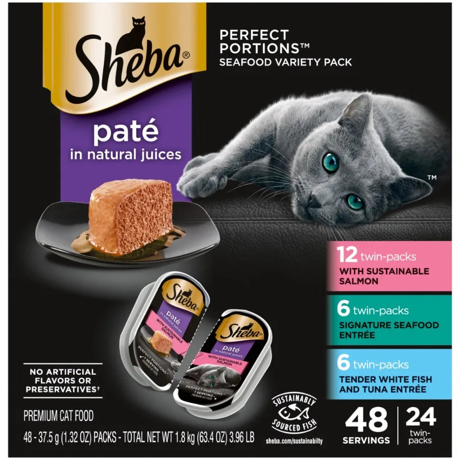 Perfect Portions Variety Pack Wet Cat Food Pate 2.6 oz Twin-Pack Trays Mix of Flavors and Textures for Delightful Dining Experi