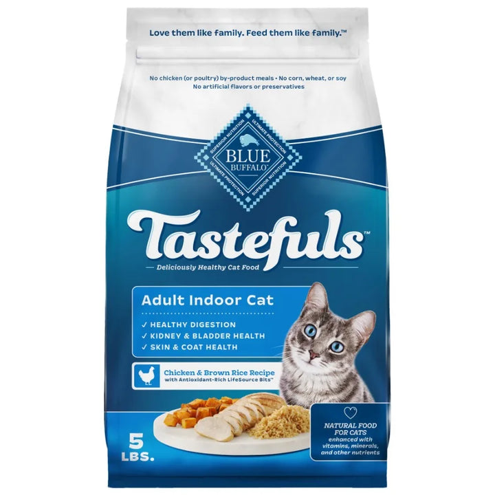 Tastefuls Dry Food for Adult Indoor Cats Chicken and Brown Rice Flavor 5-lb Bag High-Quality Protein Grain-Inclusive Formula Na