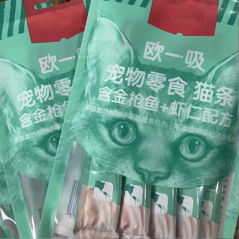 5X Pet Snacks Cat Strips, Young Cat Wet Food, Pack Cat Liquid Snacks, Pudding Tuna Shrimp Chicken Formula, Mixed Flavor 70g/bag