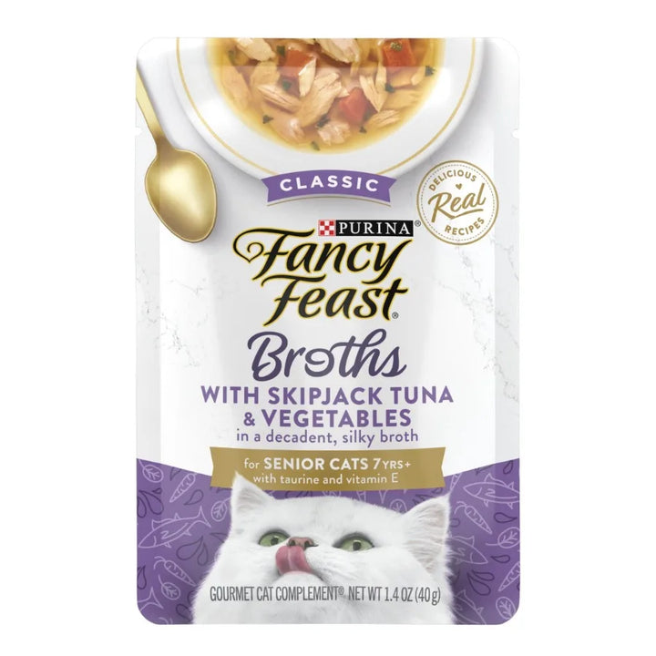 Purina Broths Cat Food Wet Cat Food Skipjack Tuna Veggies 1.4 oz Pouch 16 Pack