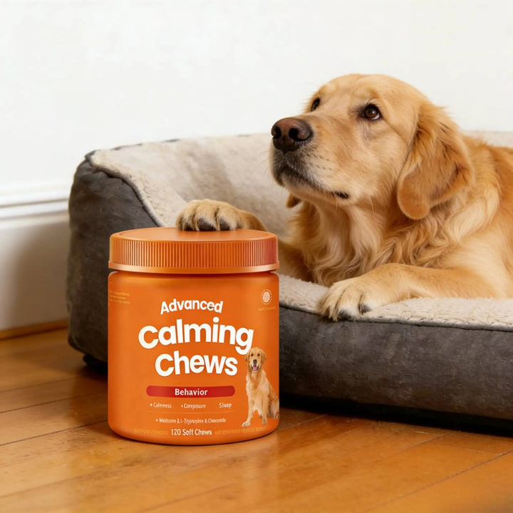 120PCS Dog Calming Chews Natural Anxiety Relief Treats with Melatonin L-Tryptophan & Chamomile Calming Supplements for Dogs