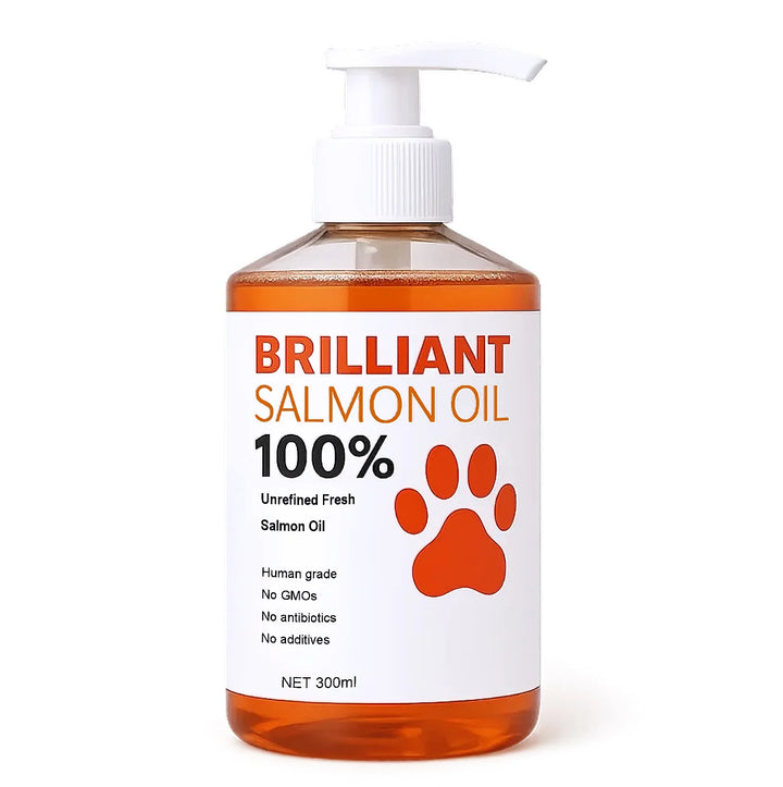 300ml/10.15 fl oz, 100ml/3.38 fl oz Human Grade Salmon Oil for Dogs&Cats – Omega Fatty Acids Supplement for Optimal Health & Nut
