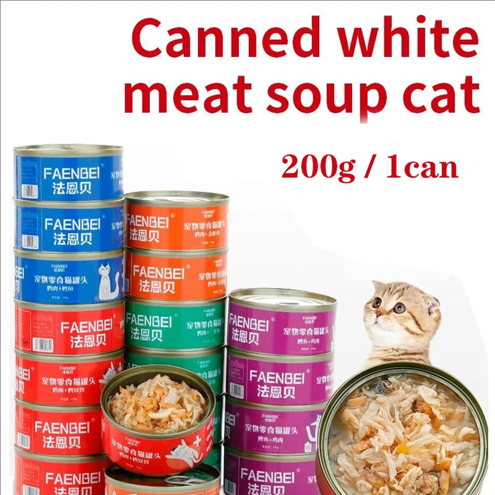 200g Canned cat white meat snack can cat snacks cat staple food young cat fat tuna cod salmon chicken cat wet food pet supplies