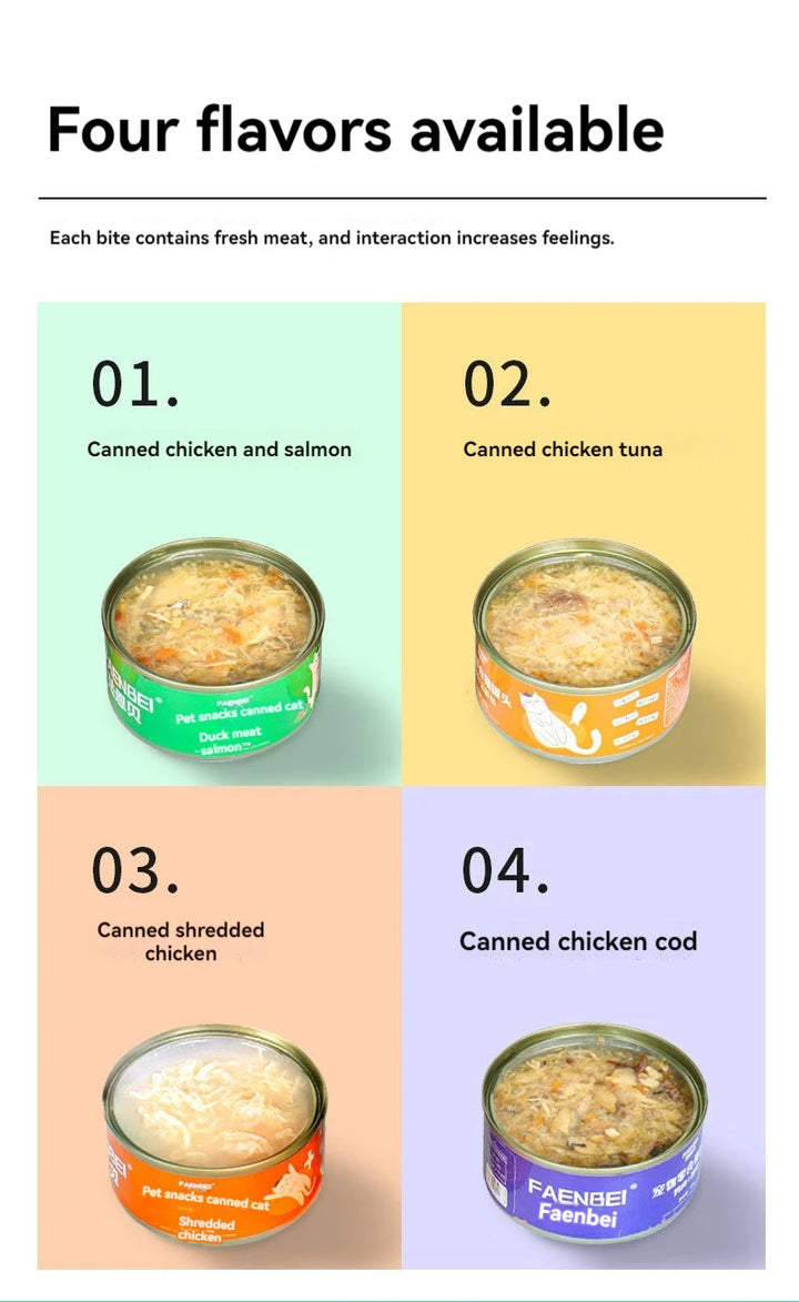 200g Canned cat white meat snack can cat snacks cat staple food young cat fat tuna cod salmon chicken cat wet food pet supplies