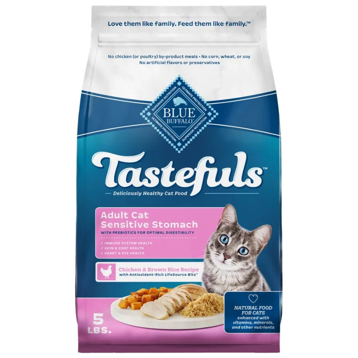 Tastefuls Dry Cat Food for Sensitive Stomach with Chicken and Brown Rice 5-lb Bag High-Quality Ingredients Easy to Digest